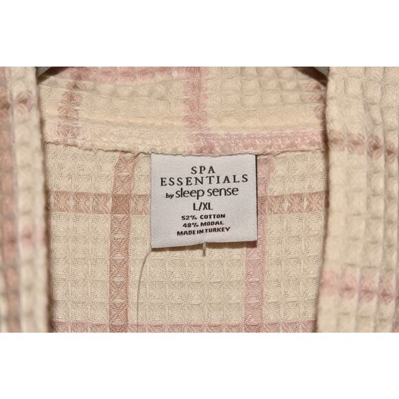 SPA ESSENTIALS NEW $78 Sleep Sense Turkish Cotton Robe Ivory Plaid Belted L / XL - Picture 4 of 4